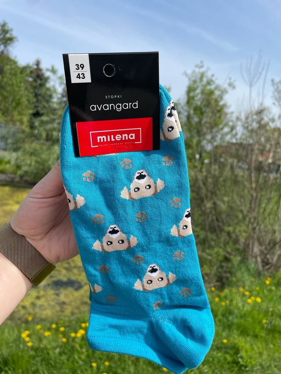 1108-050 Мъжки чорапи Dogs Milena - шарени и удобни - лазурни