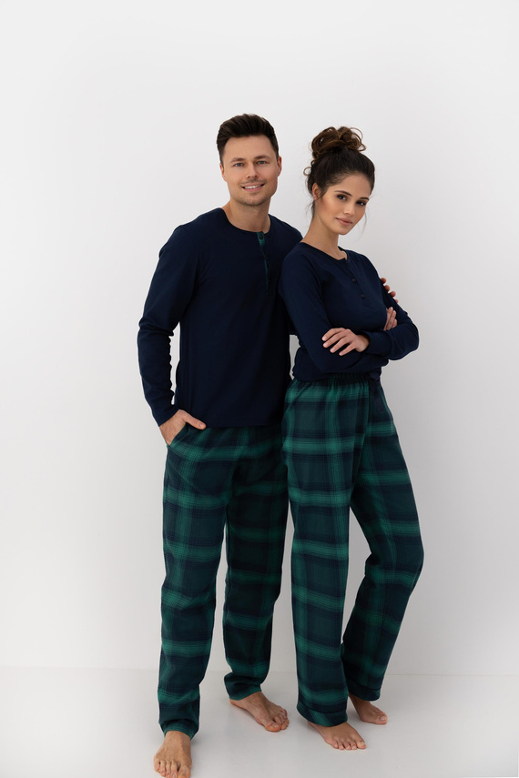 Мъжка пижама Luke Sensis - памучна, дълга, зелена каре