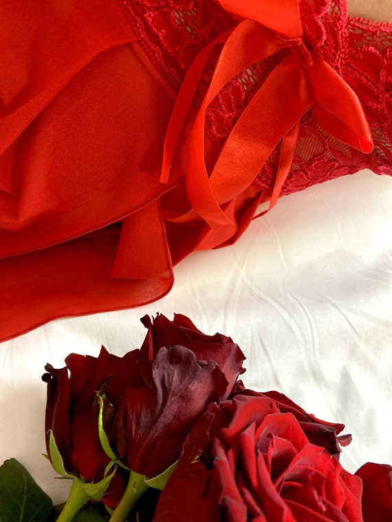 901 Agathe Нощница с жартиери + къси панталони Forex - червено