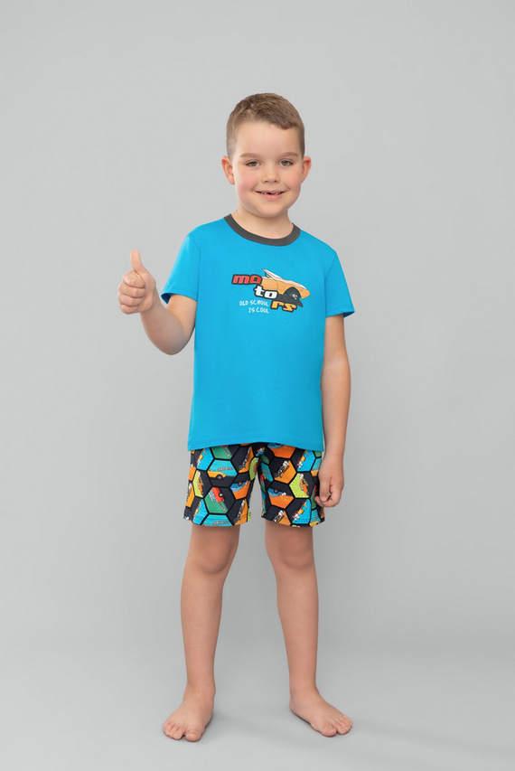 Пижама за момчета с къс ръкав Comic, панталон Италианска мода - тюркоаз/принт