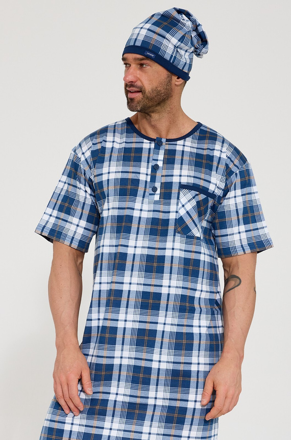 Cornette 109/37– мъжка нощница от 100% памук с къс ръкав, копчета и джоб