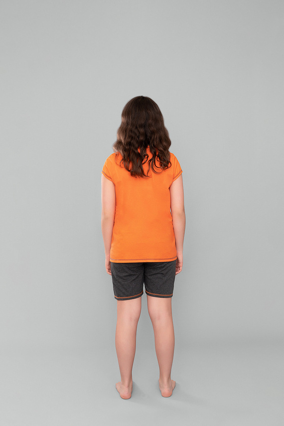 Италианска мода - оранжево/тъмен меланж, пижама за момичета