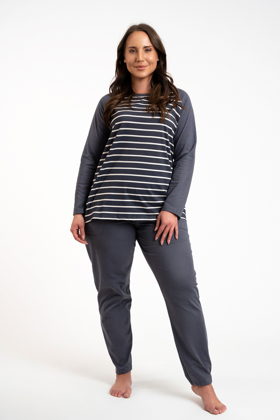 Oda Дамска пижама с дълъг ръкав и дълъг панталон Италианска мода - графит/графит