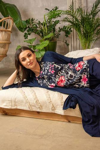 676 Дамска пижама Forex с подметка - тъмно синьо