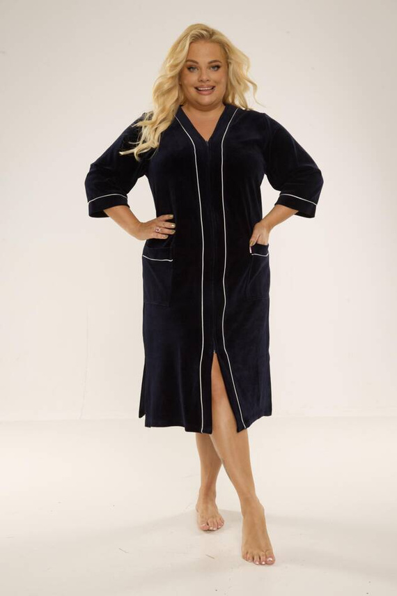 974 / 352 Дамски халат от велур Forex - тъмносин