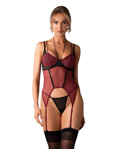 Корсет Obsessive Parisel Corset бордо с банели + стринги