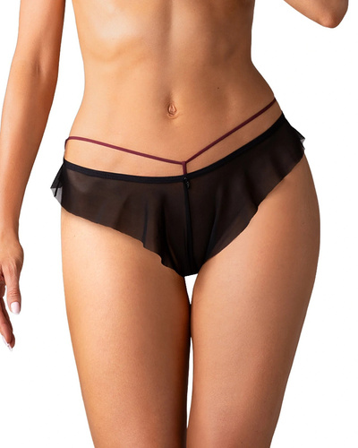 Дамски бикини Obsessive Parisel Panties бордо с ленти и волан