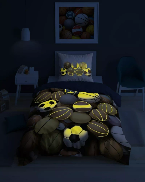 5552 A Fluo 95 Светеща в тъмното постелка от спортни топки | 100% памук | За деца Detexpol