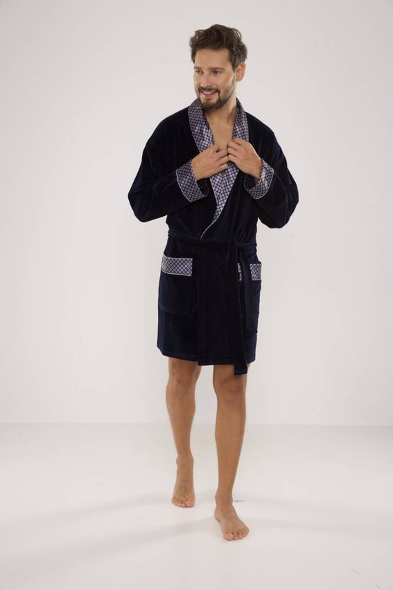772 Мъжки форекс халат за баня Bonjour - тъмносин