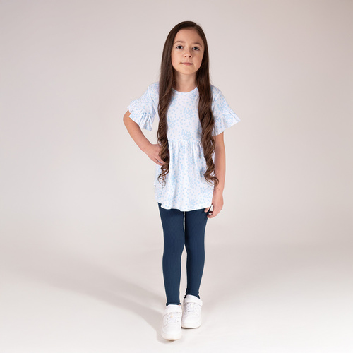 141524 Момичешки рипсен клин Nicol – памук с еластан, волан, тъмно син