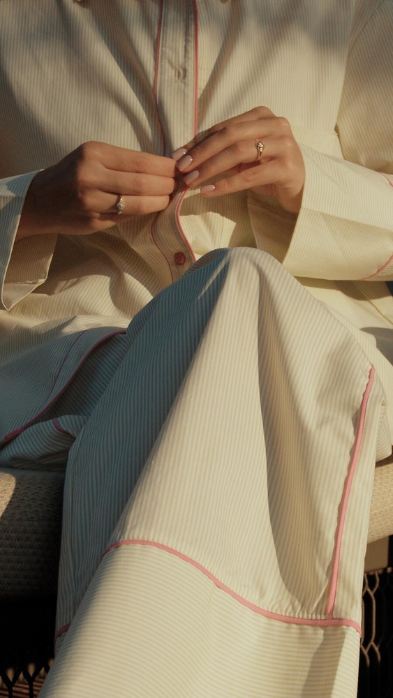 Дамска пижама Sensis Raven лайм – памучен комплект с риза и панталон