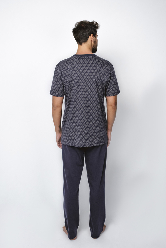 Ricardo Мъжка пижама с къс ръкав и дълъг панталон Италианска мода - тъмносиньо