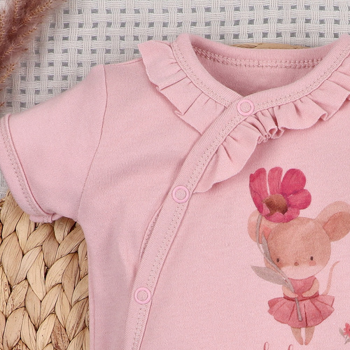 Бебешко боди Nini Little Mouse органичен памук тип прегърни ме къс ръкав