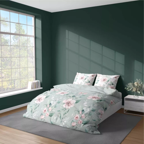 5035 A Спално бельо от микрофибър с цветя Detexpol мента