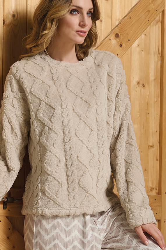 Дамска пижама Sofie Sorbetto, бежова - топла шерпа, палацо, елегантна и мека