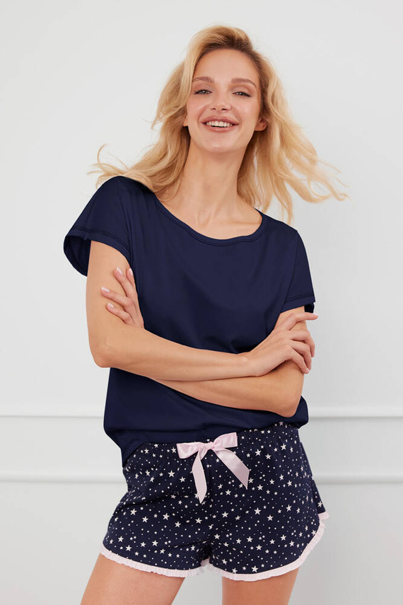 Libra Дамска пижама с къс ръкав, къси панталони Италианска мода - тъмносиньо/печат 