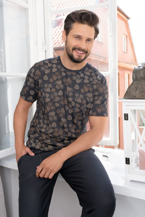 Pinus Пижама Мъжка с къс ръкав и дълъг панталон Италианска мода - принт/графит