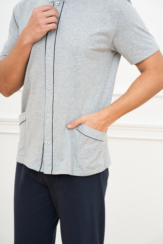 Alcest Мъжка пижама с къс ръкав и дълъг панталон Италианска мода - тъмносиньо