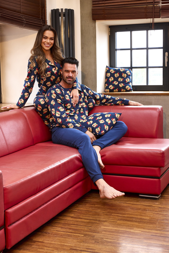 482/459 Дамска пижама Teddy 5 Cornette – Коледа, памучна, тъмносиня, закопчаване с копчета