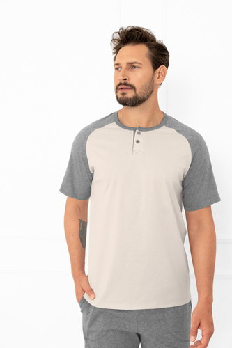 Alexander Italian Fashion мъжка пижама в бежов цвят - памук, поло и панталон