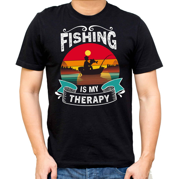 SKU M31 Тениска Moocha Fishing Therapy от памук за рибар с щампа, черна