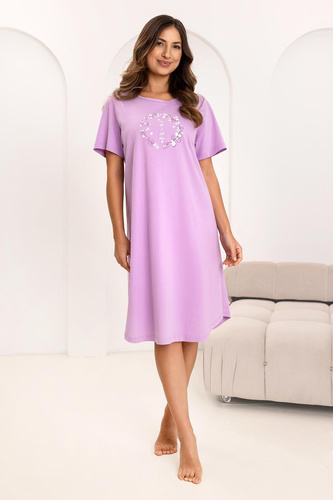 Нощна риза Regina 176, 100% памук, къс ръкав, полуокръгъл деколте, принт