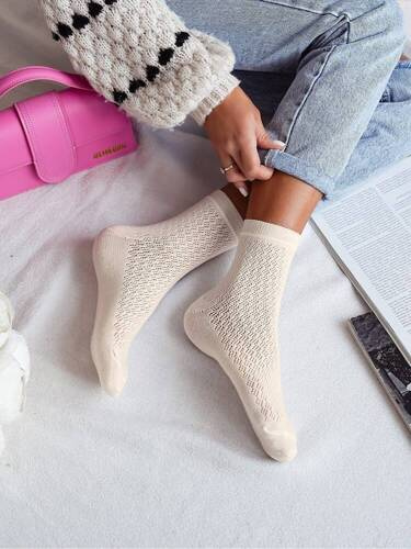 0989-006 Дамски ажурни чорапи Милена - екрю