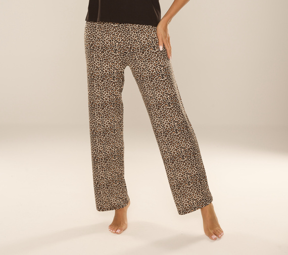 852 Kendall De Lafense - дамски панталон за пижама, дълъг, леопардов принт, вискоза, полиран - кафяв