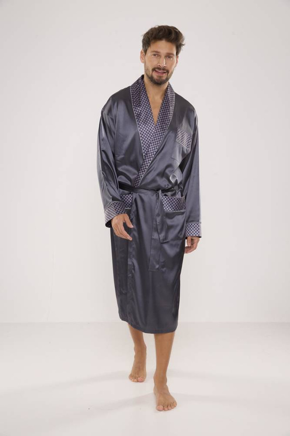 940 Forex мъжки сатенен халат за баня - сив