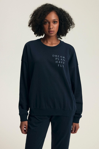 Дамска пижама Henderson 43705 Delancy, тъмносиня - памучна, с дълъг ръкав, удобна и стилна