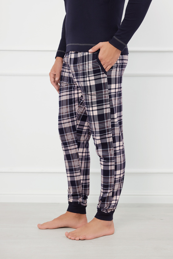 Brit Пижама Мъжки дълъг ръкав, дълъг панталон Италианска мода - морско синьо/принт 