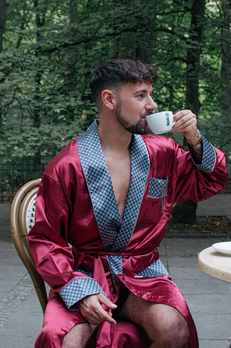 940 Forex мъжки сатенен халат за баня - бордо