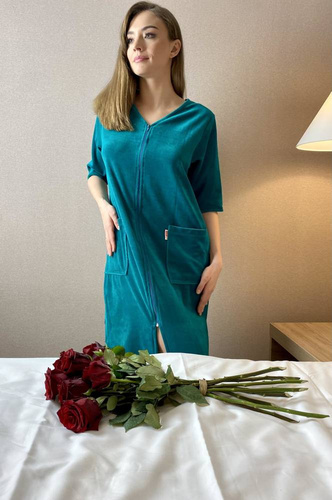 431 Дамски халат от велур Forex - зелен