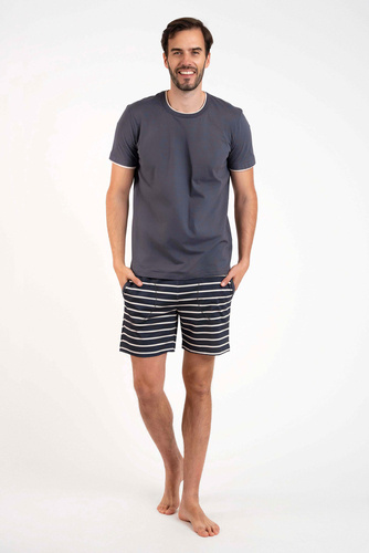 Lars Мъжка пижама с къс ръкав и къс панталон Италианска мода - графит/графит