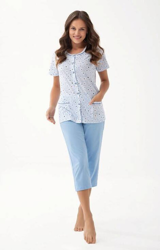 346 Дамска пижама с цип Luna - синя