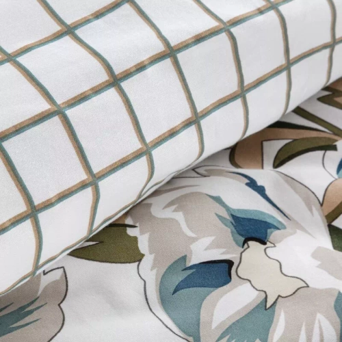 Пролет 40 Цветя спално бельо сатен евро пердета бяло/тюркоаз