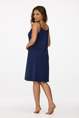 Нощница за бременни Senizo № 25, тъмносиня – 100% памук, с цип за кърмене, презрамки